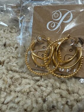 Plunder Gold Beaded & Smooth Triple Hoop Earrings